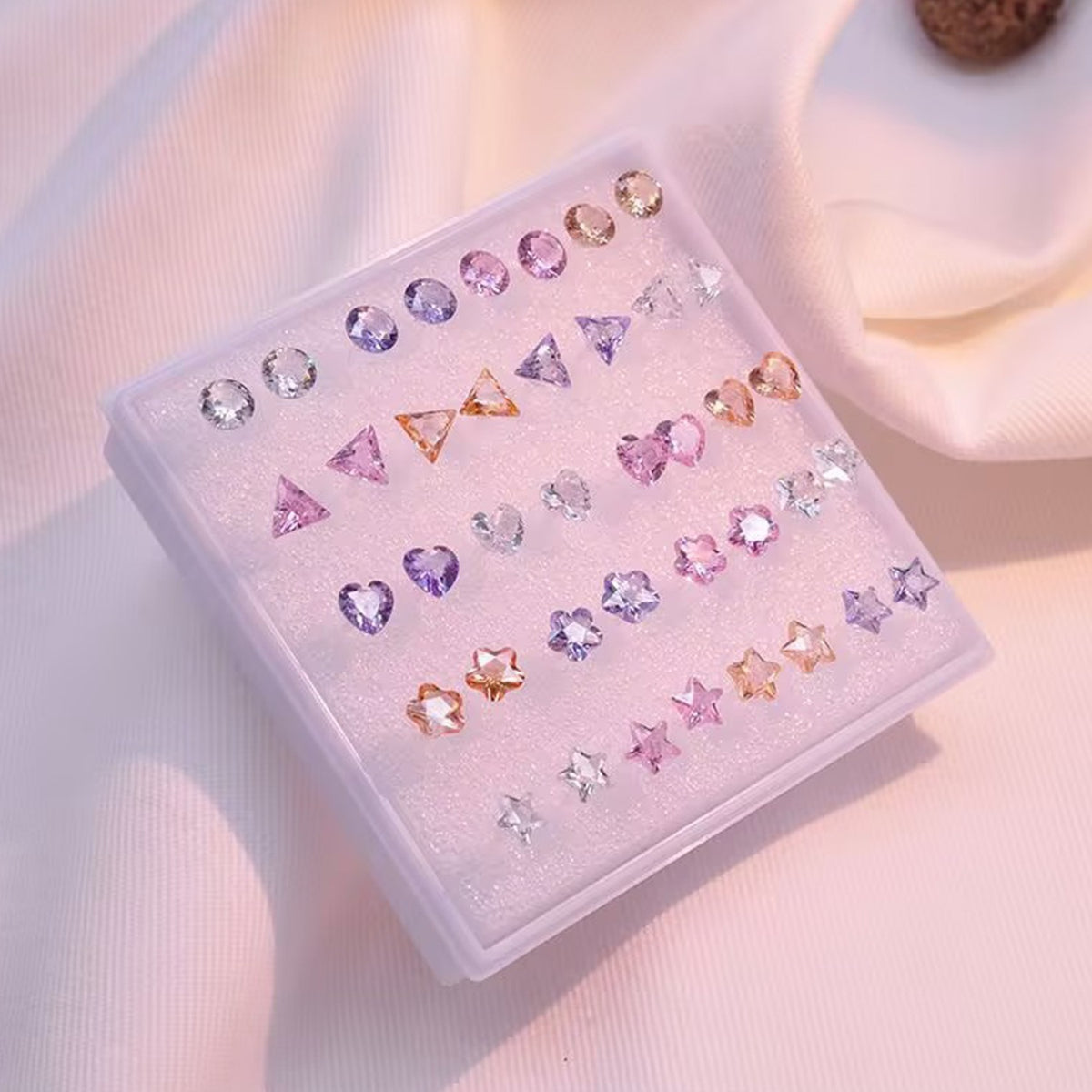 20 Pairs 6 mm Colorful Cubic Zirconia Earring Studs Hypoallergenic Plastic Resin Round Triangle Heart Flower Star Earrings with Earring Backs for Sensitive Ears Women Mom Gifts