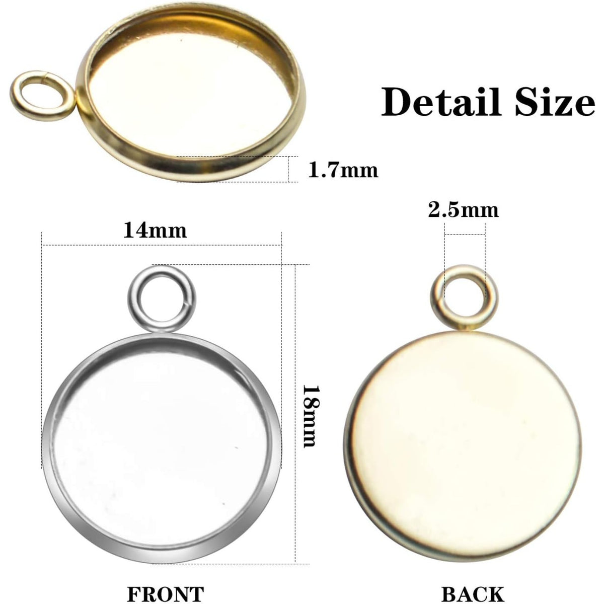 Stainless Steel Bezel Pendant Round Blank Trays, 50 Pcs - Cabochon Settings for Necklace & Earring DIY Jewelry Making