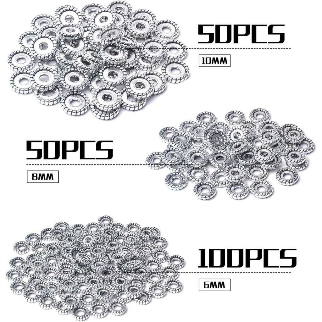 200pcs Tibetan Antique Silver Alloy Spacer Bead Spacer Beads Charms Round Spacers Beads Jewelry Spacers with A Box for DIY Jewelry Crafts Making,Gear Shape