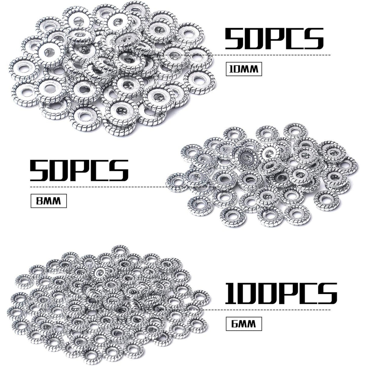 200pcs Tibetan Antique Silver Alloy Spacer Bead Spacer Beads Charms Round Spacers Beads Jewelry Spacers with A Box for DIY Jewelry Crafts Making,Gear Shape