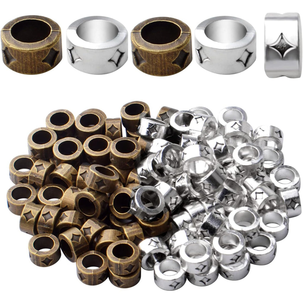 100pcs Spacer Bead Large Hole Alloy Tibetan Bead Spacers Tube Spacer Beads Column Beads Charm Beads for DIY Bracelet Necklace Jewelry Making and Crafting,Hole: 5.6mm