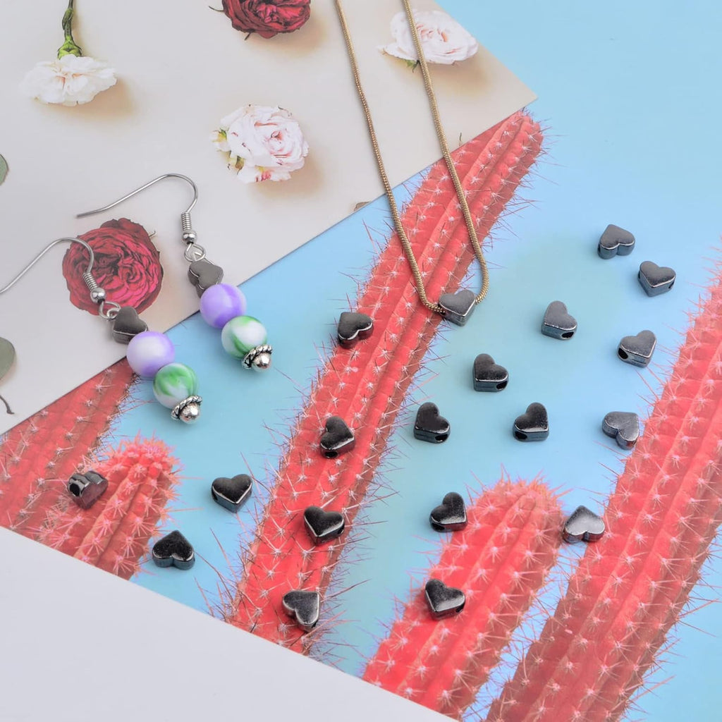 100pcs Cute Heart Shape Spacer Beads Alloy Heart Loose Charm Beads Handmade Accessories for DIY Necklace Earrings Jewelry Making Valentine's Day Gift, Gun Black