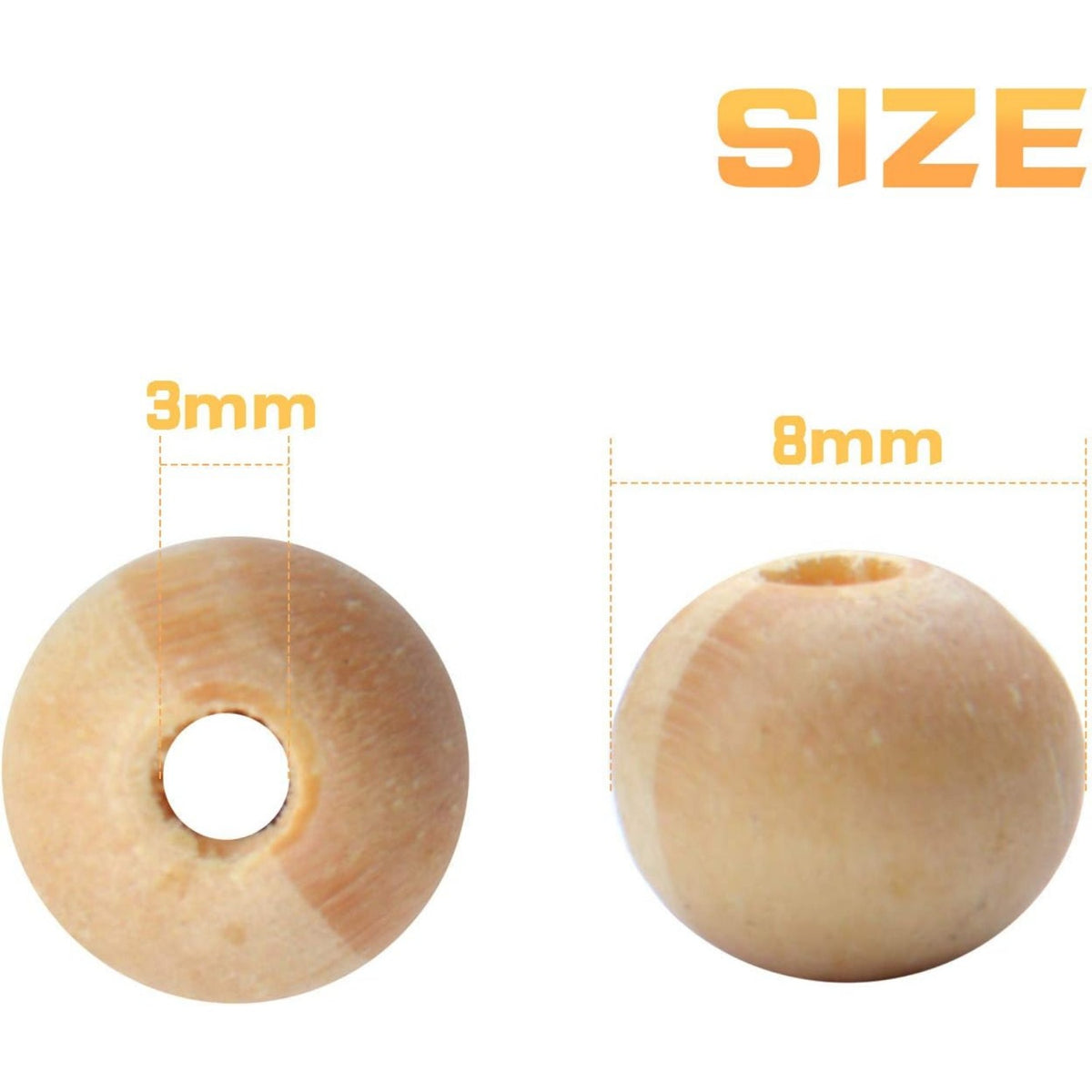 300pcs 8mm Natural Round Wood Beads Unfinished Wooden Beads Loose Wood Spacer Beads for Craft Jewelry Making,3mm Hole