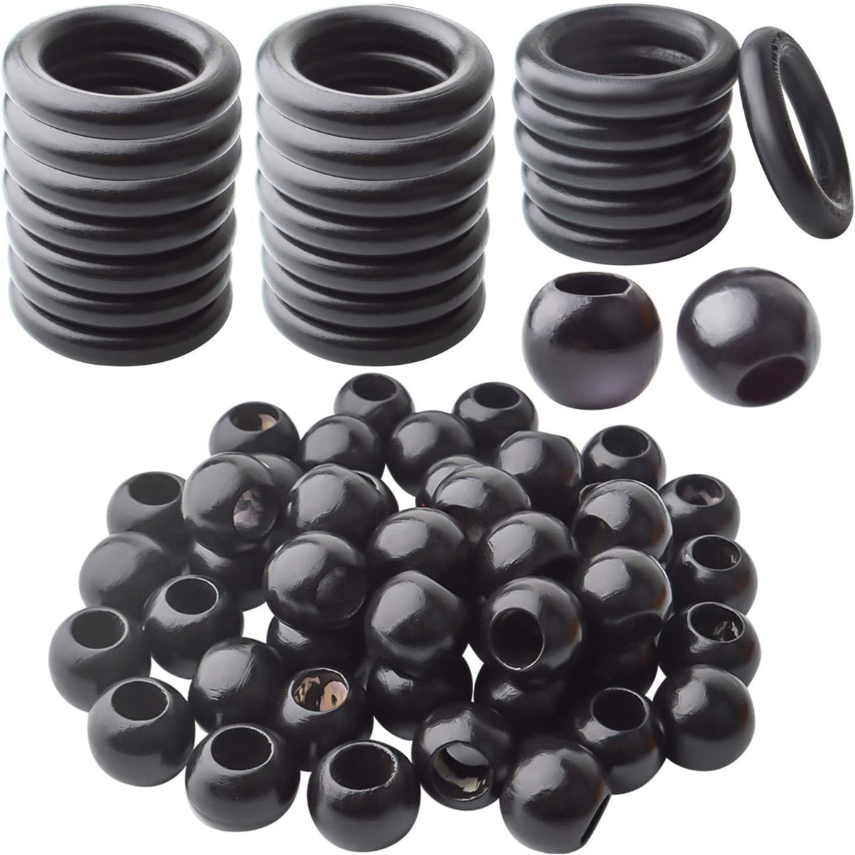 20Pcs Natural Wood Rings Wooden Hoop with 50Pcs Unfinished Wood Beads Wooden Loose Beads for DIY Pendant Connectors Jewelry Making Macrame Wall Hanging Craft