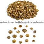 120g Bead Caps with A Clear Storage Box, Tibetan Gold Beads Spacers Jewelry Findings Accessories for Jewelry Making 300-350 Pieces