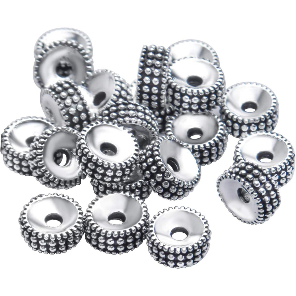 100pcs Silver Alloy Beads Loose Beads Rondelle Shiny Spacer Beads Tibetan Antique European Large Hole Spacers for Bracelet Necklace DIY Jewelry Making,7.5 * 3.5mm