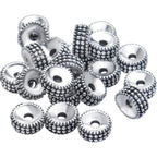 100pcs Silver Alloy Beads Loose Beads Rondelle Shiny Spacer Beads Tibetan Antique European Large Hole Spacers for Bracelet Necklace DIY Jewelry Making,7.5 * 3.5mm