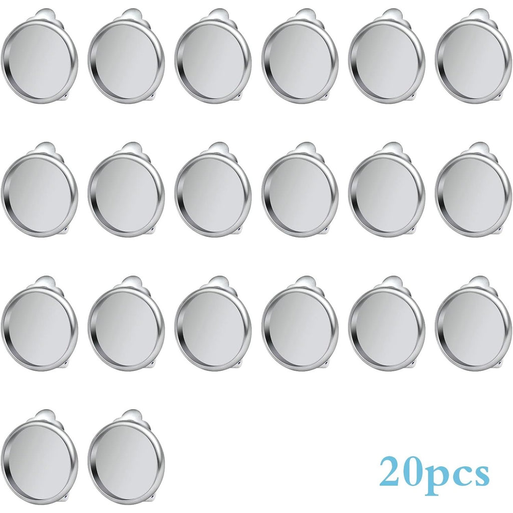 Clip-on Earring Converters, 20pcs (10 Pair) Flat Round Earring Trays 12mm Earring Cabochon Setting Converter for Non Pierced Ears Earring Making - Silver