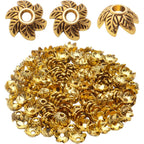 Spacer Bead Caps, 200 Pcs Tibetan Style Flower, Gold, 7 x 3.5 mm, Hole: 1.8 mm, Antique Finish