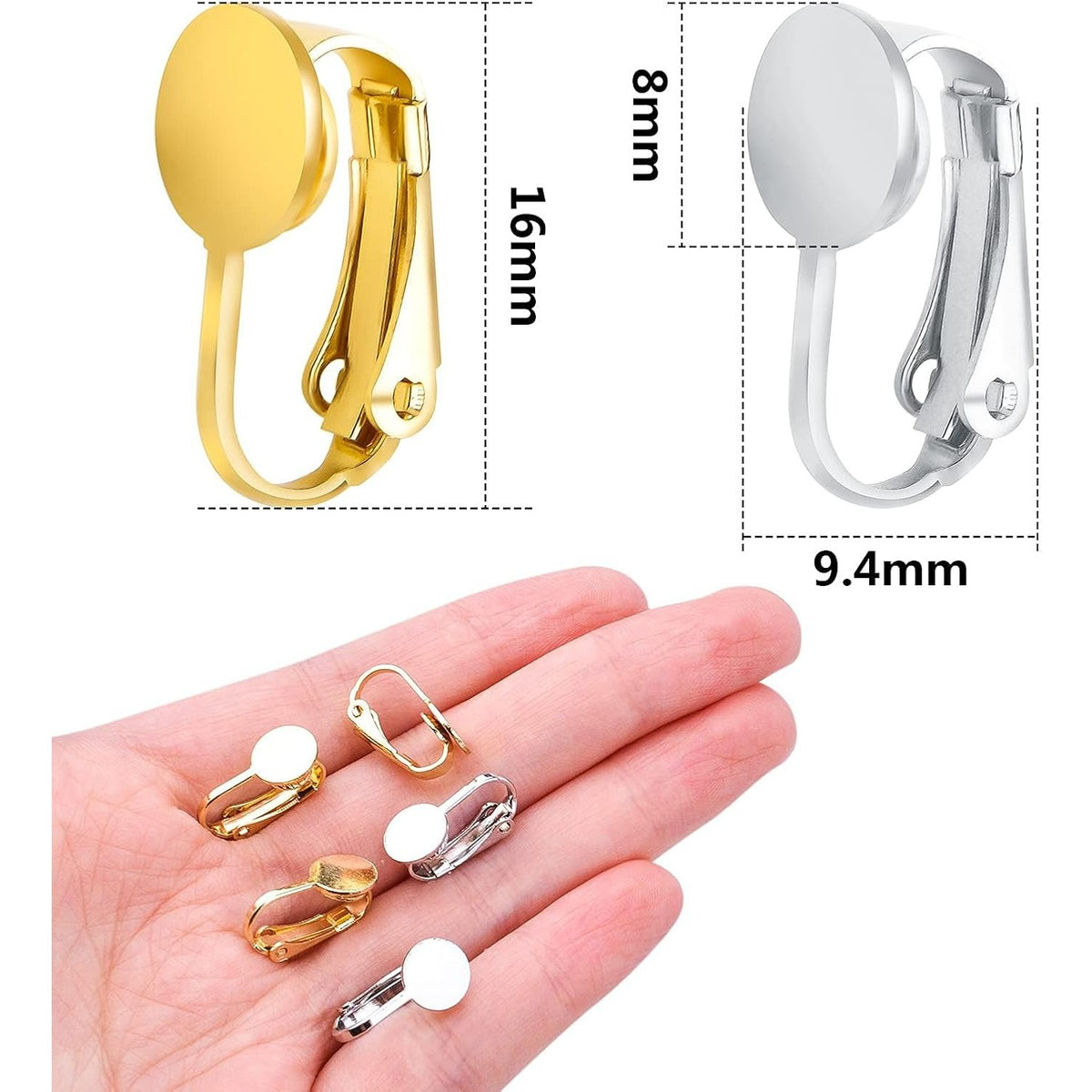 20pcs Clip-on Earring Converters Brass Round Flat Back Tray Earring Clips Components with Silicon Earring Pads for DIY Earrings Design Jewelry Making Findings, Gold and Silver