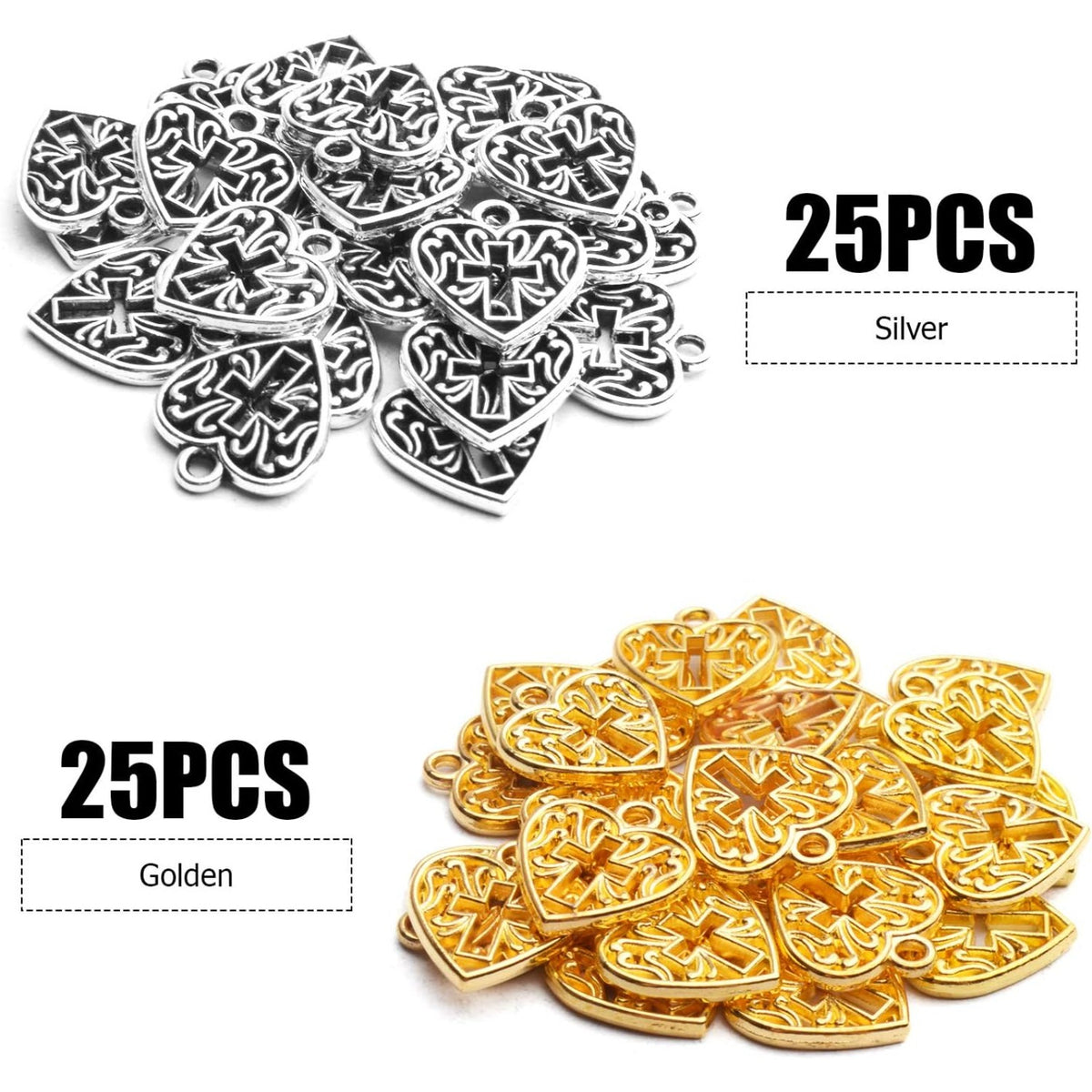 50pcs 16mm Alloy Heart Cross Charms Hollow Love Heart Charms Tibetan Heart Charms Jewelry Charms Pendant for DIY Jewelry Making Crafts Making