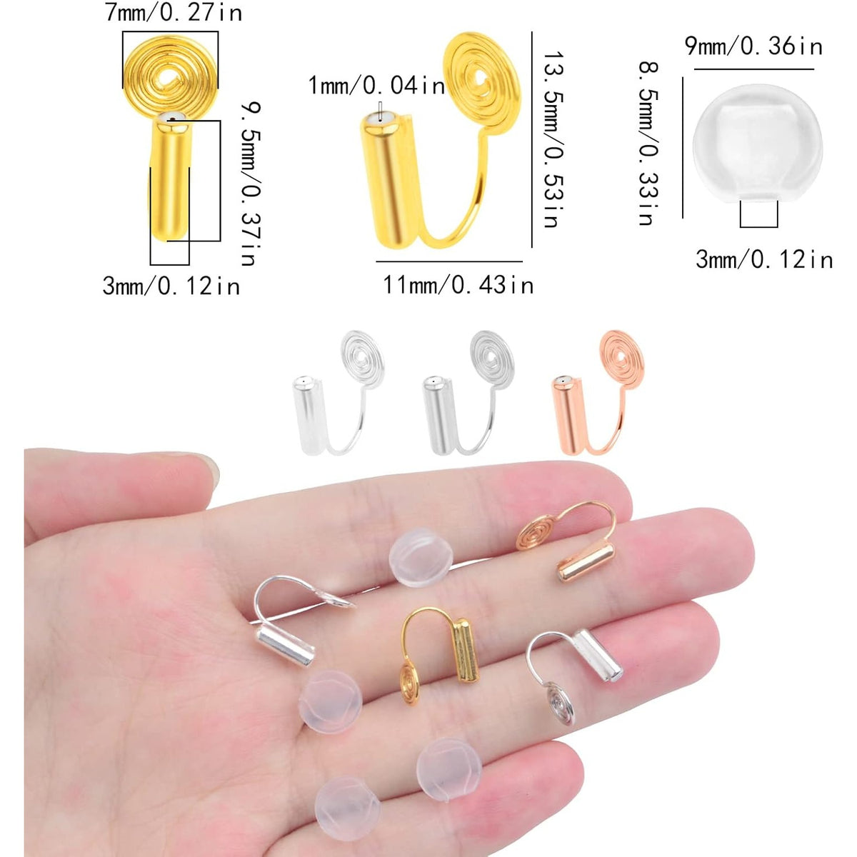 16pcs Mosquito Incense Shape Earring Clips with Post Brass Clip-on Earring Converters Components and 16pcs Painless Earring Pads for Non-Pierced Ears DIY Jewelry Making, 4 Colors