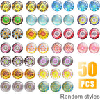 Printed Glass Cabochons, 50pcs 18 Styles Kaleidoscope Pattern Flatback Glass Dome Cabochons Gems (12mm) with 10pcs Silver Stud Earring Blanks and 10pcs Clear Earring Backs for Jewelry Making
