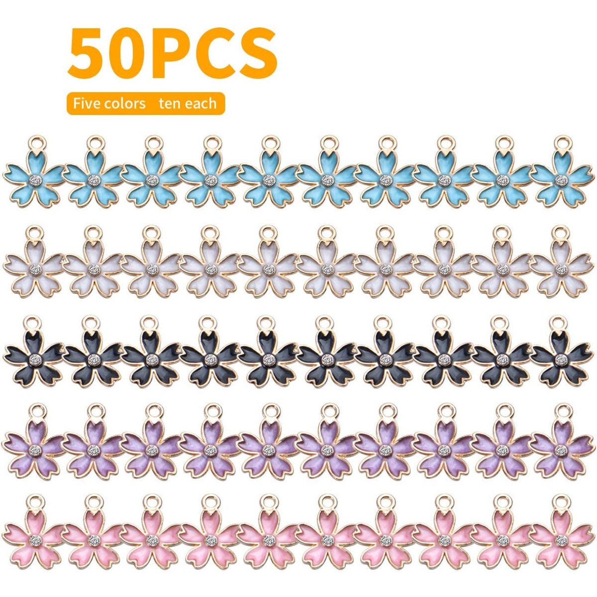 50pcs Cherry Blossom Pendant Enamel Flower Charms Jewelry Making Accessories for DIY Necklace Bracelet,14 * 17mm,5 Colors