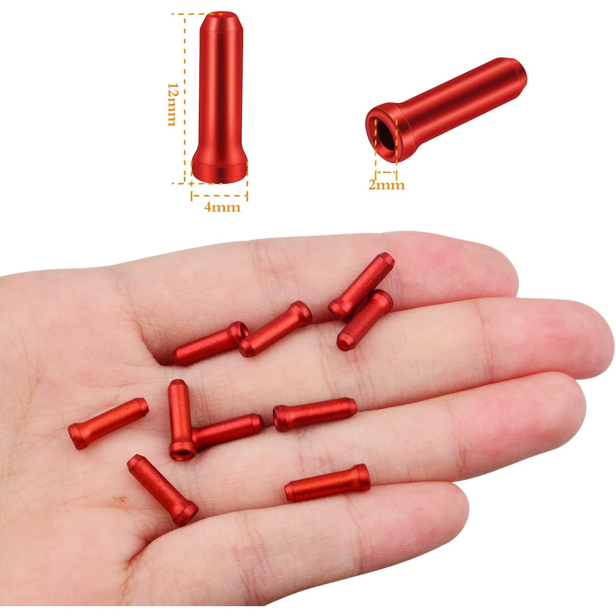 100pcs Aluminum Alloy Bike Cable End Caps, Red, 12mm, with Box for Road & Mountain Bikes