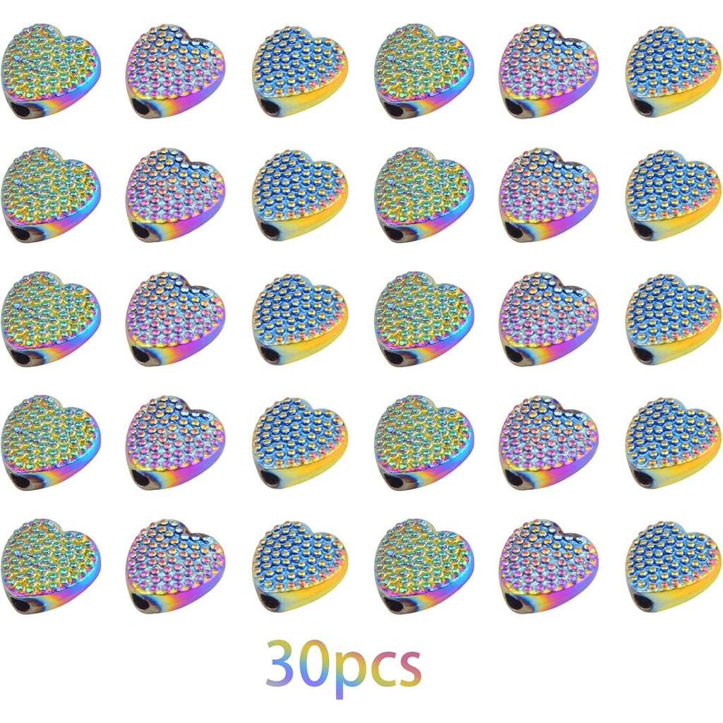 30pcs Alloy Heart Shape Spacer Beads Small Shiny Heart Love Loose Beads Handmade Accessories for DIY Bracelet Necklace Earrings Jewelry Making Valentine's Day, Rainbow Color