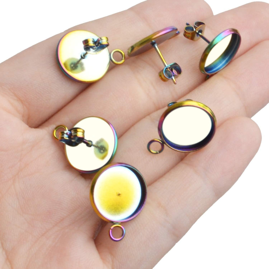 Earring Studs, 20Pcs Earring with Loop Stainless Steel Studs Earrings Cabochon and 20Pcs Butterfly Earring Backs Setting Post Tray Base for DIY Earring(fit for 12mm)