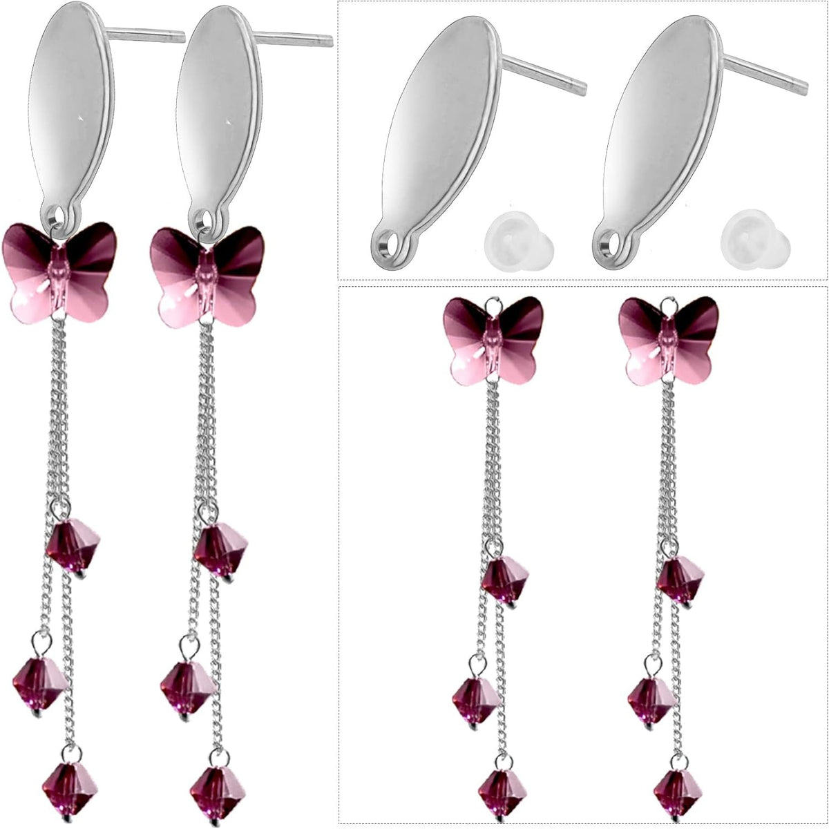 20pcs Stainless Steel Oval Earring Post with Loop Hypoallergenic Stud Earring Findings and 20pcs Earring Backs Stoppers for DIY Jewelry Making