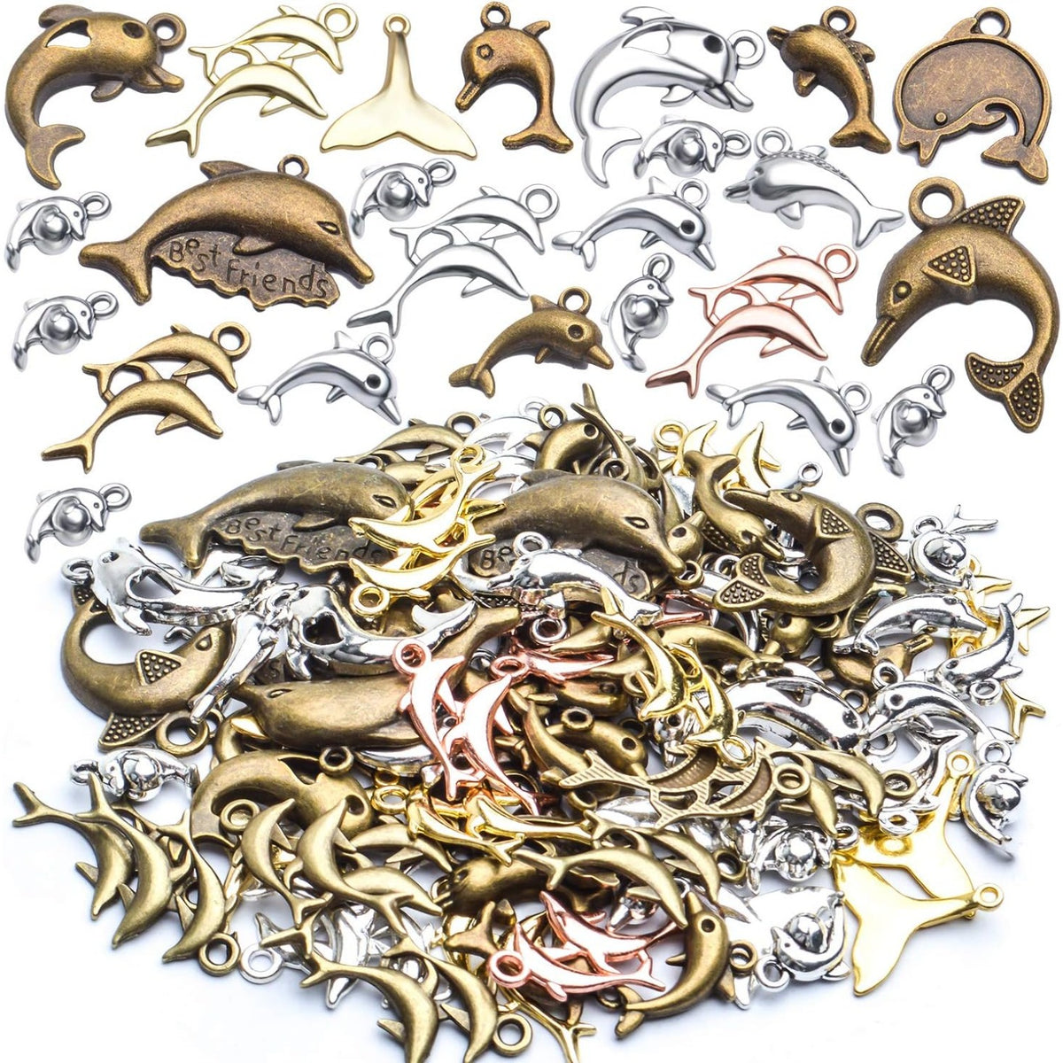 100g Mixed Styles Dolphins Charms Collection,Dolphin Charms Pendants Jewerly Making charms for DIY Earring Bracelet Necklace
