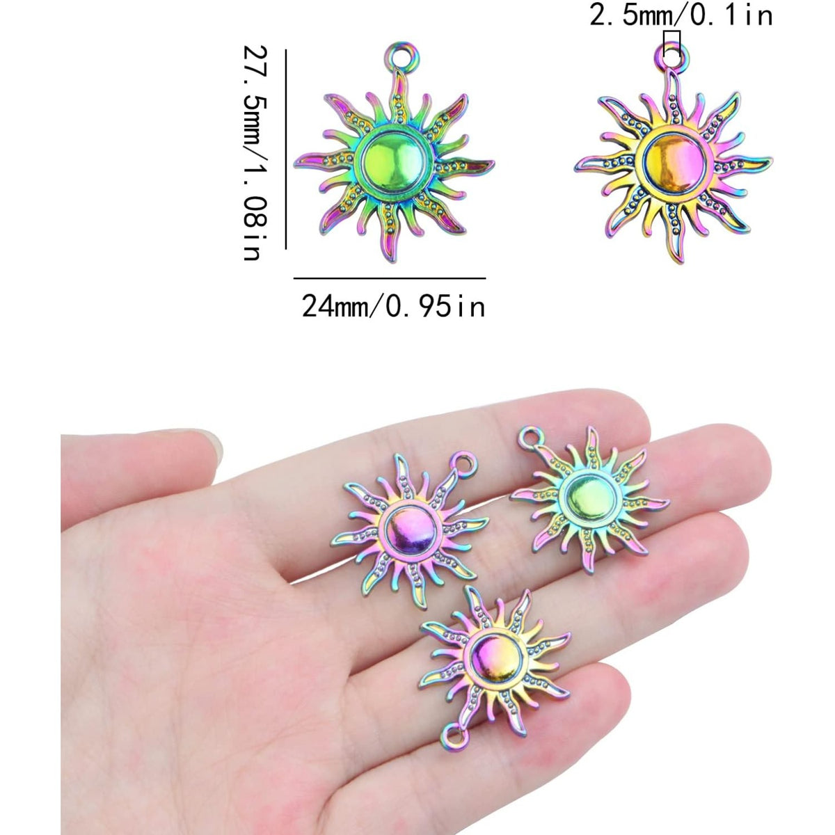 10 Pieces Rainbow Color Sun Pendant Charms Alloy Celestial Sun Dangle Pendants Craft Supplies for DIY Bracelet Necklace Earrings Jewelry Making Decorations
