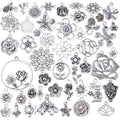 50pcs Mixed Styles Rose Flower Charms Tibetan Alloy Romantic Pendants Flower Beads Connectors Charms for DIY Necklace Bracelet Jewelry Making Birthday Christmas Valentine's Favor