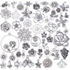 50pcs Mixed Styles Rose Flower Charms Tibetan Alloy Romantic Pendants Flower Beads Connectors Charms for DIY Necklace Bracelet Jewelry Making Birthday Christmas Valentine's Favor
