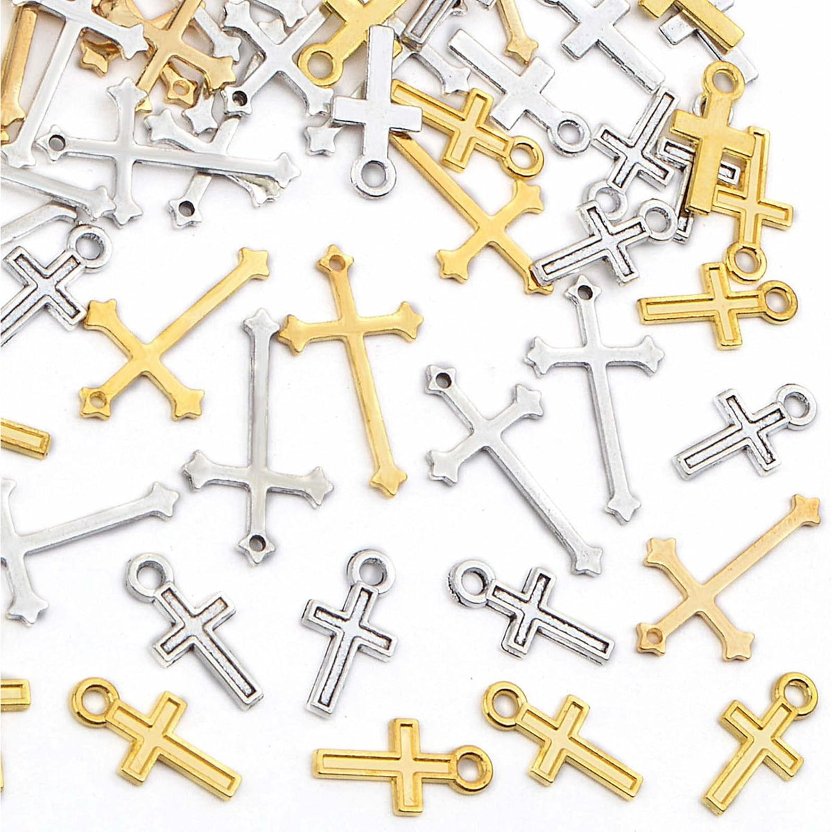 100 Pieces 2 Colors Mini Cross Pendant Charms Alloy Crucifix Cross Pendants Craft Accessories for DIY Necklace Bracelet Earrings Jewelry Making, 2 Sizes