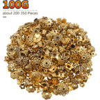 100 Gram(About 250-350pcs) Bali Style Jewelry Making Metal Bead Caps Deluxe New Mix,Antique Gold