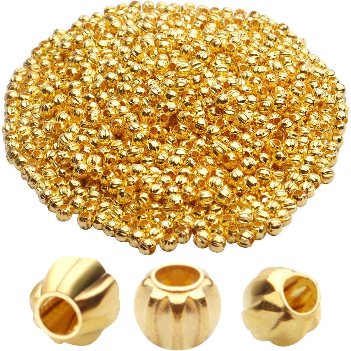 1000pcs 3mm Golden Metal Round Spacer Beads, Loose Beads for DIY Crafts, Bracelet, Necklace, Jewellery Making