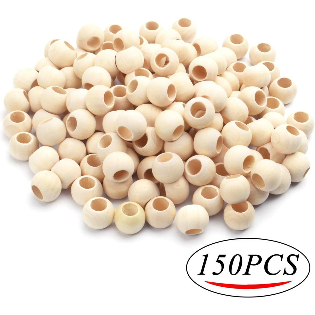 150pcs Wooden Beads Natural Wood Round Beads Wood Loose Beads Spacers with 10 mm Large Hole for DIY Bracelet Pendants Crafts Decoration Jewelry Making,20×15mm