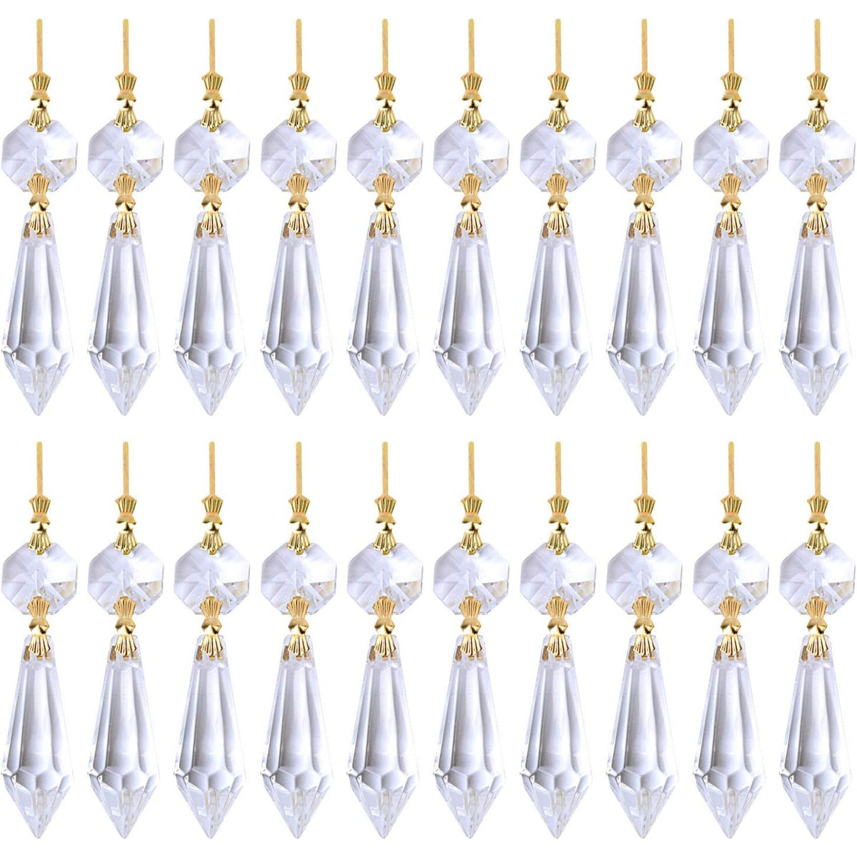 20 Pieces Replacement Clear Chandelier Icicle Crystal Prisms Octogan Crystal Bead for Lamp Decoration,38mm,Gold Bow Tie Connectors