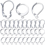 30pcs Stainless Steel Leverback Earrings Hooks: Round, Oval, Gourd - Silver
