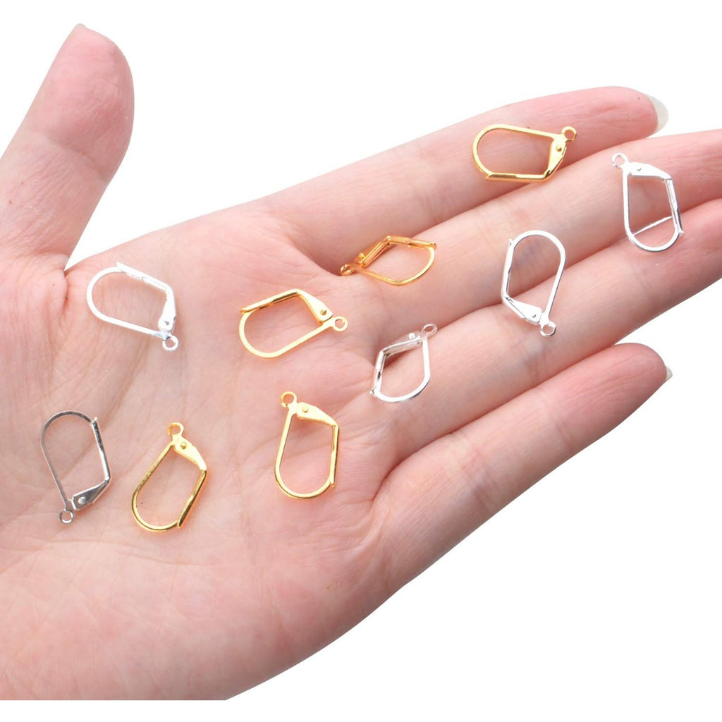 100 Pieces Leverback Earring Hooks French Earwires Replacement Jewellery Making Gold and Silver