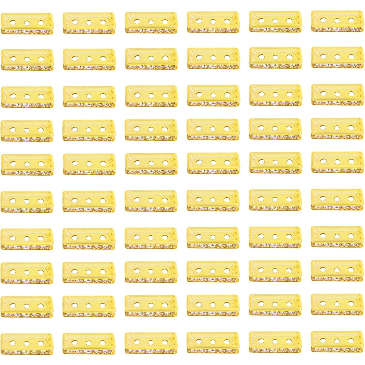60pcs Brass Rhinestone Spacer Bar Beads Square 3 Holes Crystal Spacer Bar Link Connectors Craft Accessories for DIY Multi Strands Bracelet Jewelry Making, 2 Colors