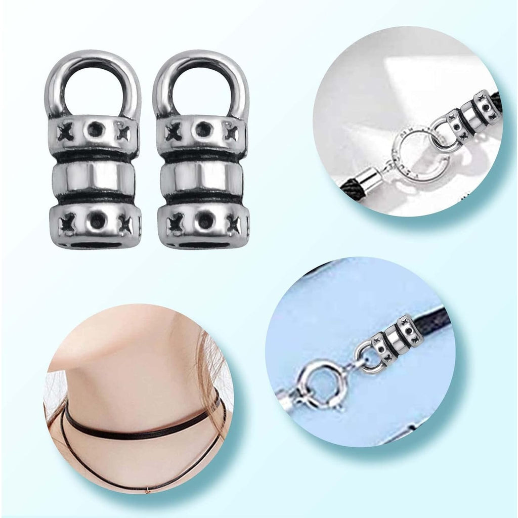 100pcs Antique Silver Cord End Caps Tibetan Alloy Leather Tassel Caps Barrel Leather Cord Link Buckle Tips Glue-in End Caps Accessories for DIY Bracelet Necklace Jewelry Making