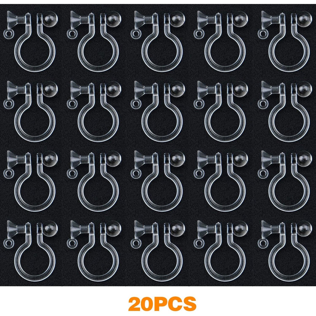 20pcs Resin Clip-on Earring Converter Component Clear Plastic Earring Clips Findings Fit 3mm Rhinestone for Non-Pierced Ears DIY Earring Making, 11x9.5mm