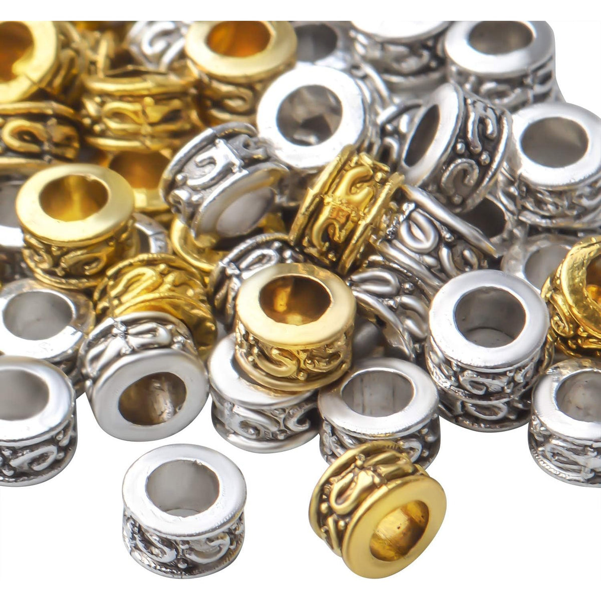 100pcs Alloy Tube Beads Spacers Tibetan Column Spacer Bead Rondelle Loose Beads Jewelry Spacer Charms for Bracelet Necklace Jewelry Making Crafts Supplies