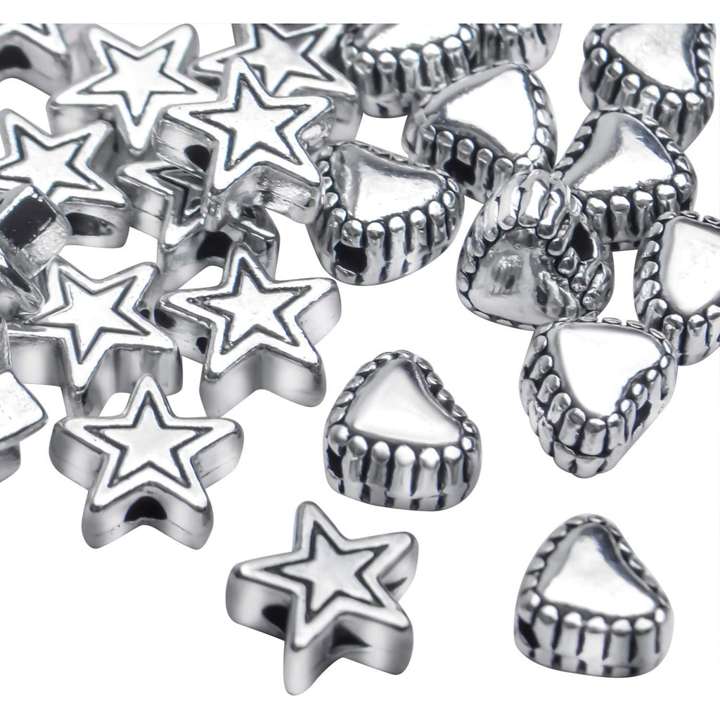 200pcs Alloy Antique Silver Star Heart Spacer Beads for DIY Handmade Charms Bracelets Necklace Accessories Jewelry Crafts Making