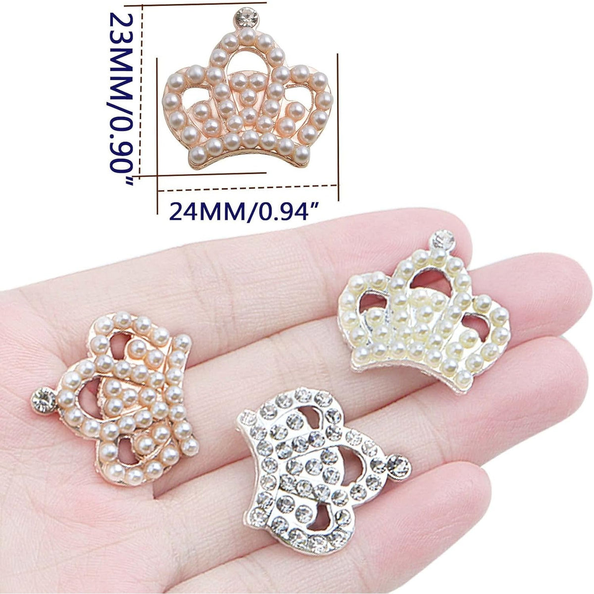 15pcs 3 Styles Flatback Rhinestone Pearl Crown Embellishments Mini Crown Charm Ornaments for Jewelry Making DIY Crafts Phone Back Shell Wedding Present Decor, 2 Colors