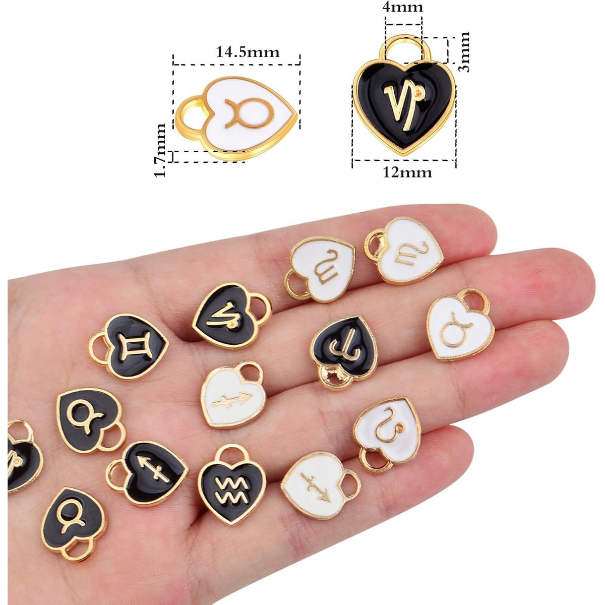 48pcs (4 Sets) Heart Enamel 12 Constellations Charms Double Sided Zodiac Sign Dangle Pendants Craft Supplies for DIY Necklace Bracelet Earrings Jewelry Making, 2 Colors