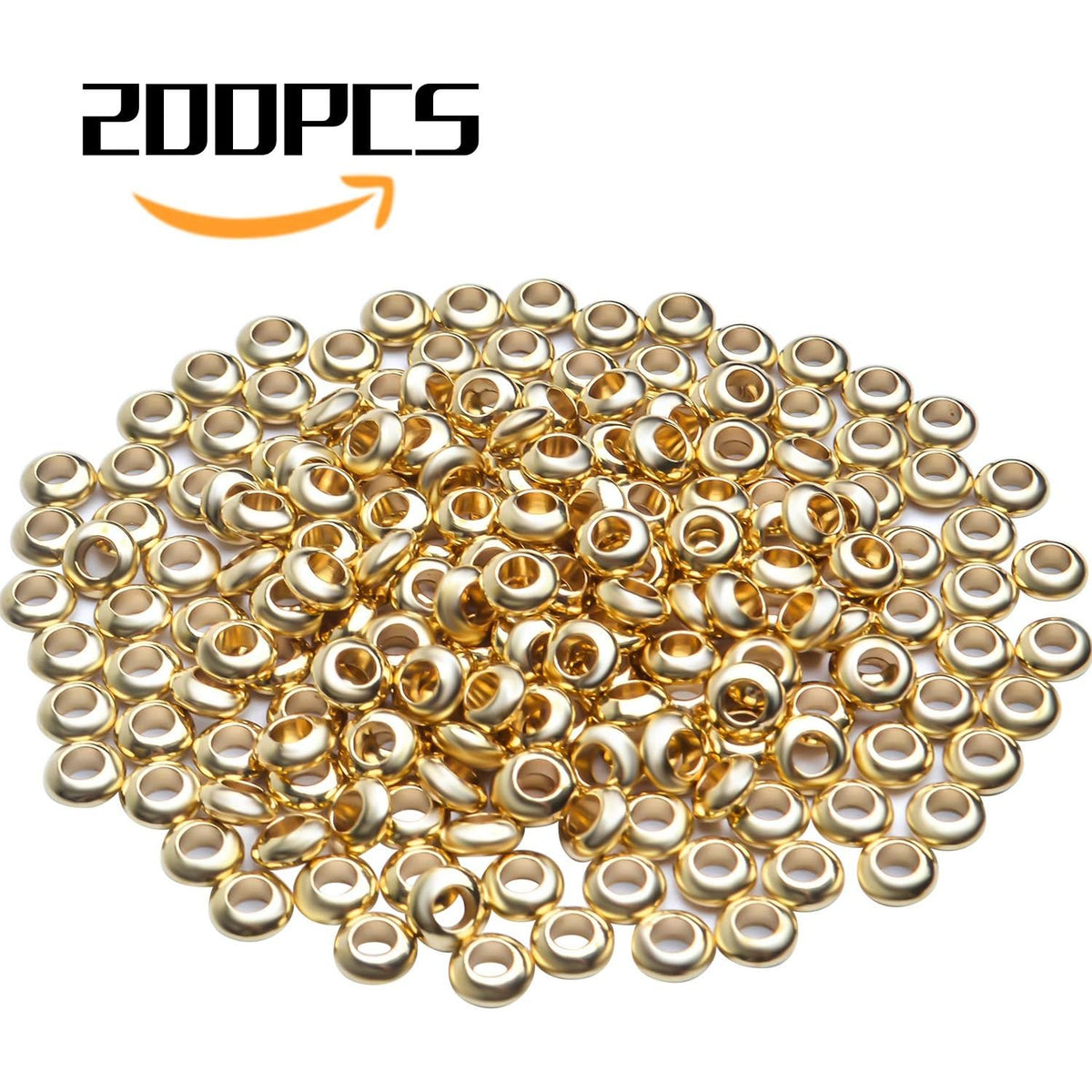 Brass Spacer Beads,200pcs 2x6mm Round Spacer Beads Loose Tiny Smooth Rondelle Beads Jewelry Making Findings for DIY Bracelet Necklace Crafts