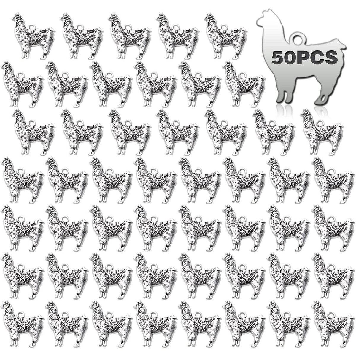 50pcs Antique Silver Alpaca Charms Llama Pendants Tibetan Alloy Animal Llama Charms Vintage Dangle Pendants Jewelry Making Accessory for DIY Crafts Bracelets Necklaces