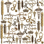 100g Craft Supplies Antique Bronze Medical Nurse Charms Alloy Stethoscope Syringe Nurse Cap Hat Charms Jewelry Medical Charm Pendants for DIY Necklace Bracelet Jewelry Accessory