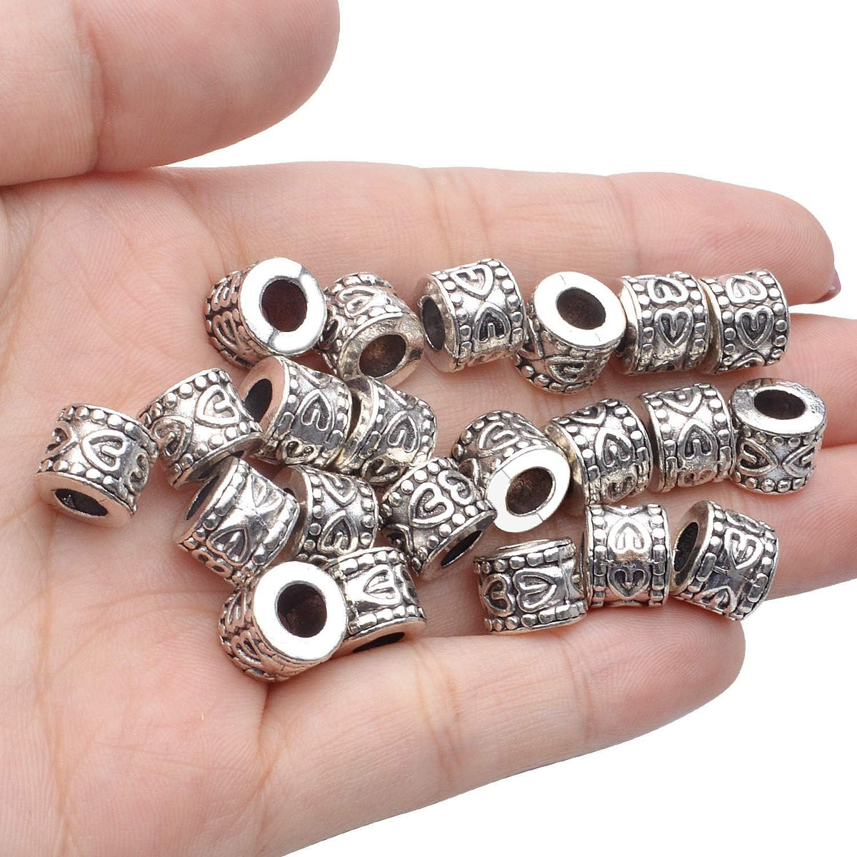 50pcs Antique Silver Large Hole Spacers Beads Tibetan Spacer Alloy Tube Bead Spacers Jewelry Spacer Charms for DIY Jewelry Making Crafts Supplies
