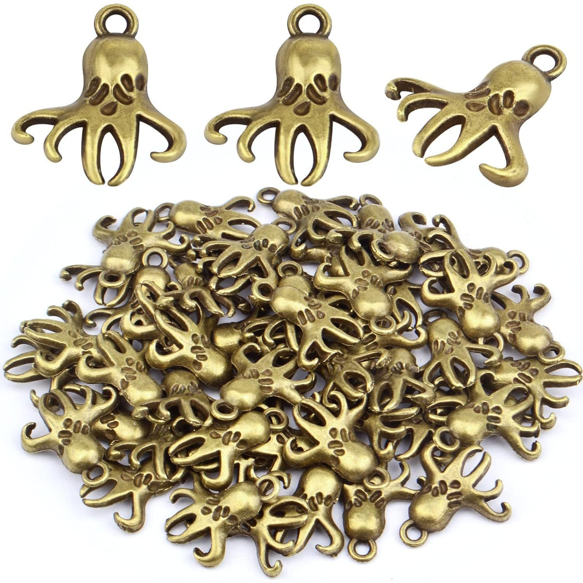50 Pieces Antique Bronze Octopus Charms Pendants Vintage Alloy Sea Animal Dangle Pendants for DIY Earrings Necklace Bracelet Jewelry Making