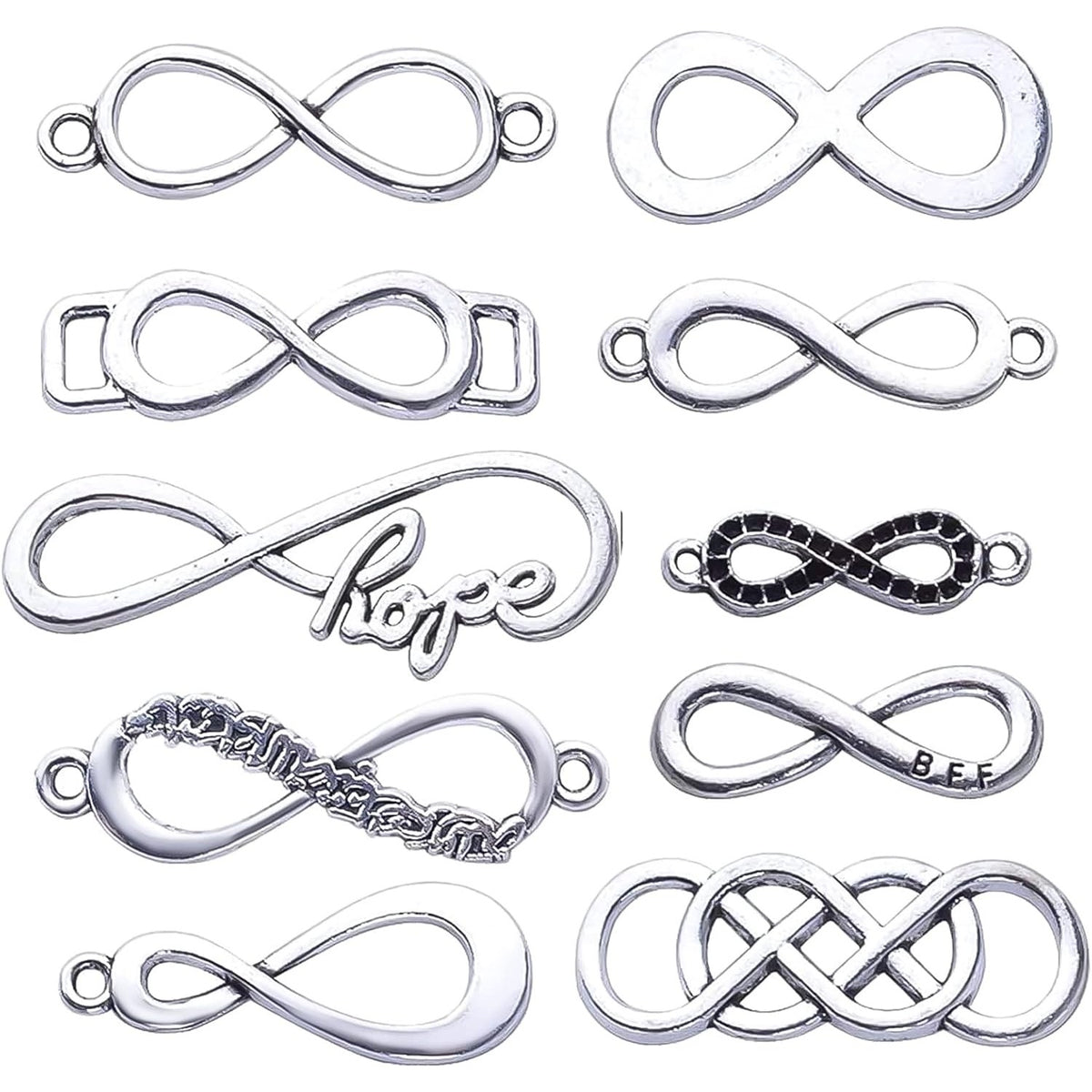 50pcs Mixed Infinity Symbol Charms Pendants for Crafting, Jewelry Findings Making Accessory for DIY Necklace Bracelet