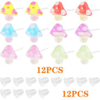 6 Pairs Plastic Mushroom Earring Posts Cute Mushroom-Shaped Earring Pin Studs with Clear Bullet Earring Backs for Women Sensitive Ears Work Home Replacements, 6 Colors