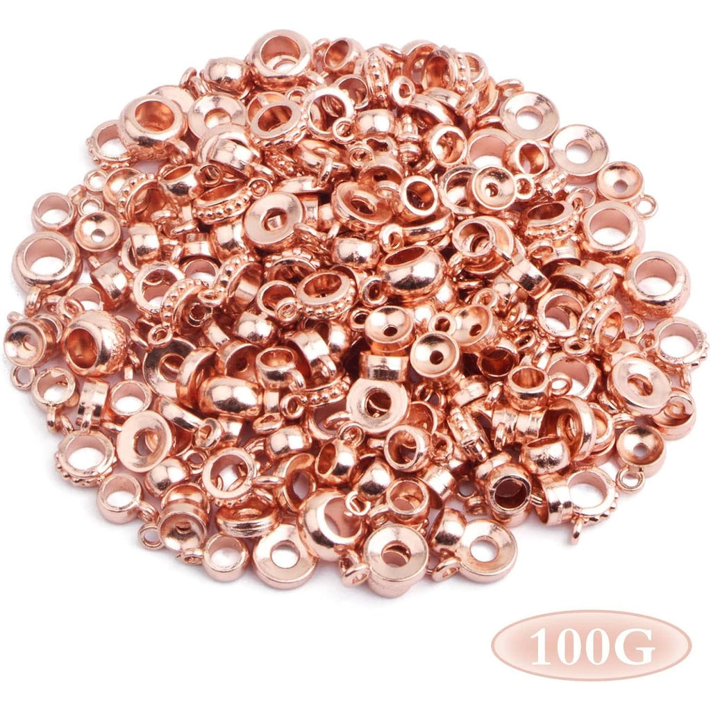100 Gram Rose Golden Bail Tube Beads Alloy Bail Beads Connectors Tube Rondelle Spacer Bead Hanger Links for DIY European Bracelet Pendant Jewelry Making, 5 Styles