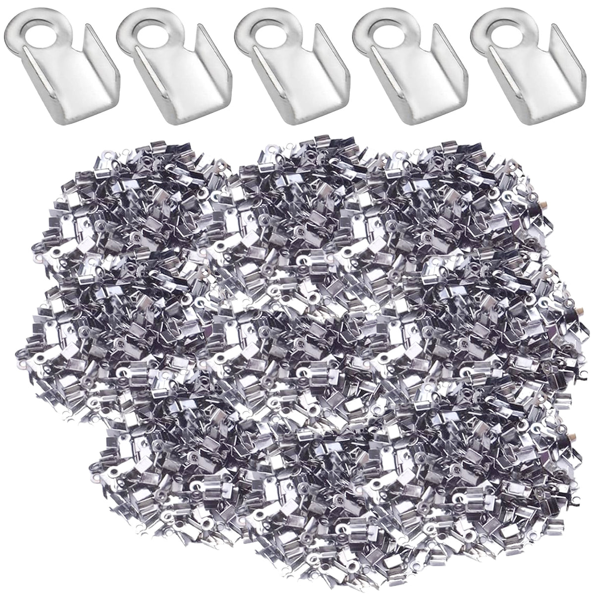 1200pcs 6 Colors Metal Fold Over Crimp Cord Ends Crimp End Caps Terminators Clamp End Tips Leather Ribbon Ending Clasp Tips for Jewelry Making Finding