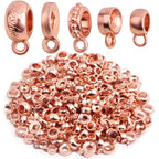 100 Gram Rose Golden Bail Tube Beads Alloy Bail Beads Connectors Tube Rondelle Spacer Bead Hanger Links for DIY European Bracelet Pendant Jewelry Making, 5 Styles